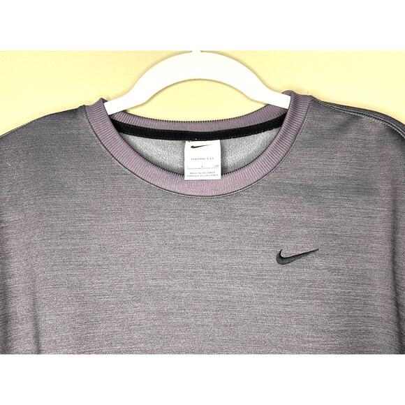 Nike Therma-FIT Fleece Crewneck Side Zip Logo Gray Black Oversize Womens Small - Picture 2 of 8